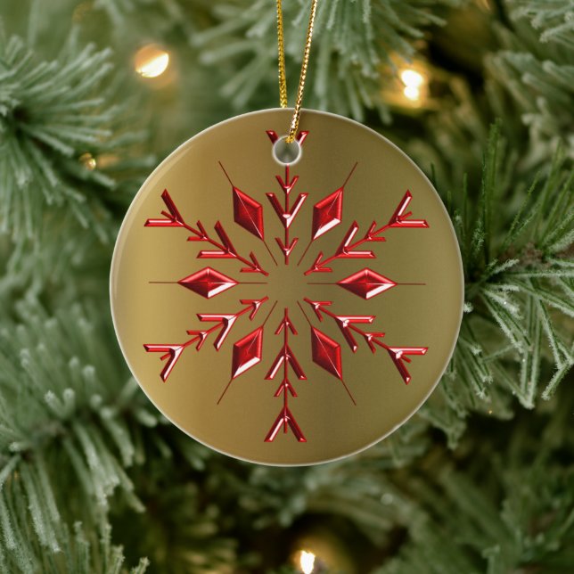 Röda julstjärnor på Guld Julgransprydnad Keramik (Träd)