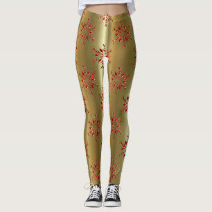 Röda julstjärnor på Guld Leggings