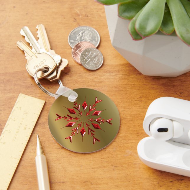 Röda julstjärnor på Guld Nyckelring (Skrivbord)