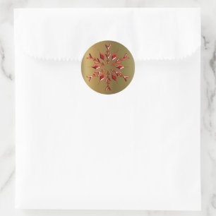 Röda julstjärnor på Guld Runt Klistermärke