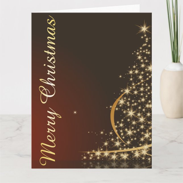 Röda jultema med guldfärgad Julgran Kort (Framsida)