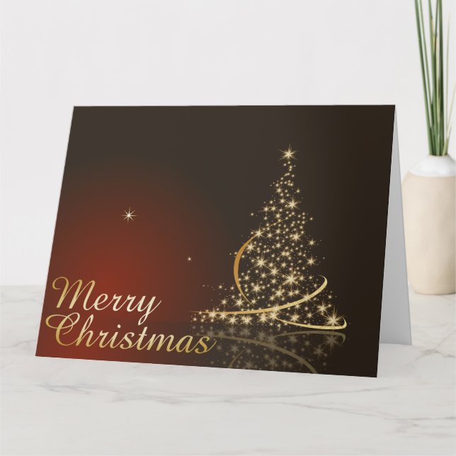Röda jultema med guldfärgad Julgran Kort (Framsida)