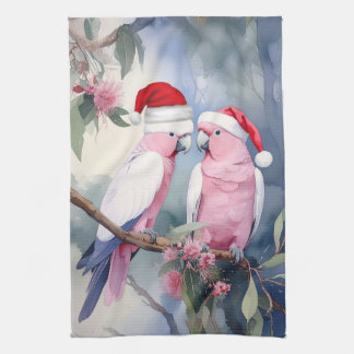 Röda kakaduer Santa hatt God Jul Kökshandduk