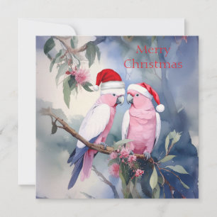 Röda kakaduer Santa hatt Merry Christmas Julkort