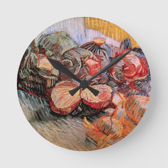 Röda kål och lökar av Vincent van Gogh Rund Klocka (Framsida)