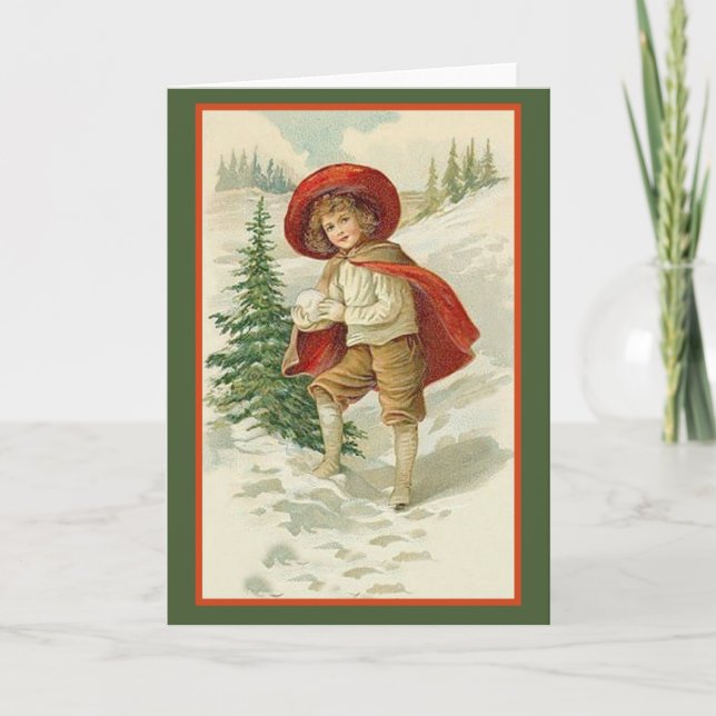 Röda kapps och snö julkort helgkort (Framsida)