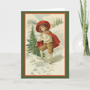 Röda kapps och snö julkort helgkort