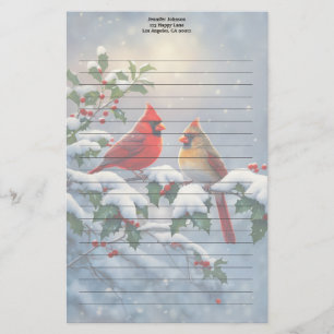 Röda kardinaler och Holly i Snö Brevpapper