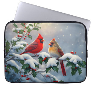 Röda kardinaler och Holly i Snö Laptop Fodral