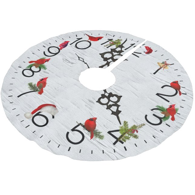 Röda kardinaler vid fågeldesign julgransmatta borstad polyester (Vinklad)