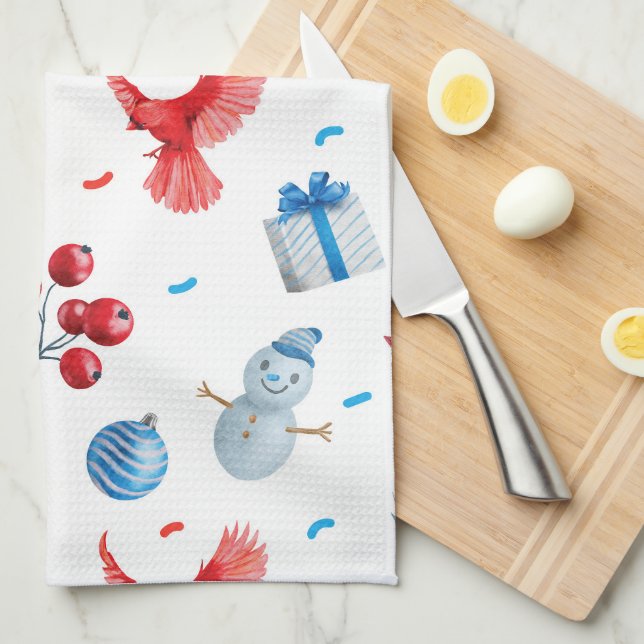 Röda kardinalerna Ornaments Snögubbar i julafton Kökshandduk (Vikt i Fjärdedel)