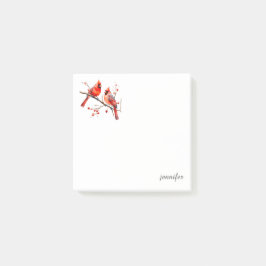 Röda kardinalfåglar på Holly Träd Gren Post-it Block