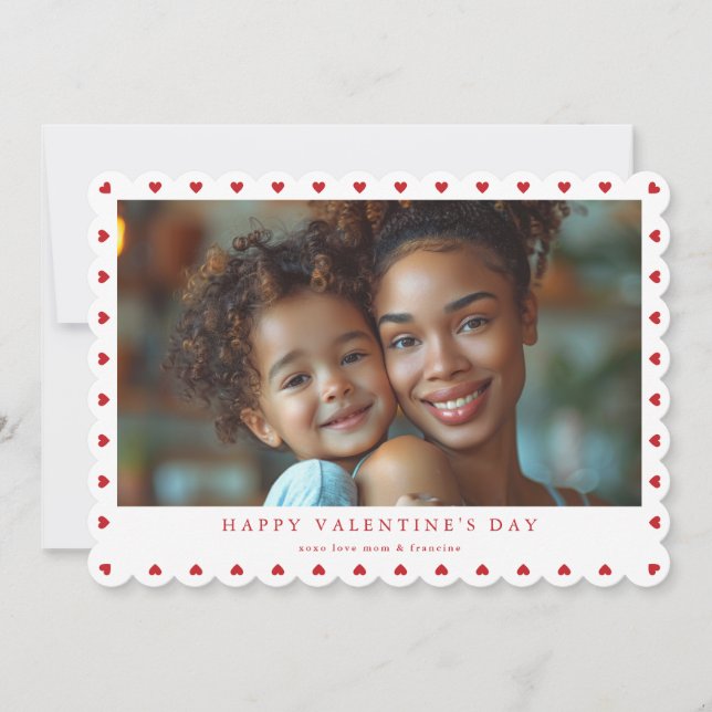 Röda kärlek-hjärtan - glad valentinfotografi julkort (Framsida)