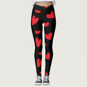 Röda kärlek hjärtan på svart leggings