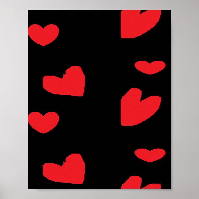 Röda kärlek hjärtan på svart poster (Framsidan)