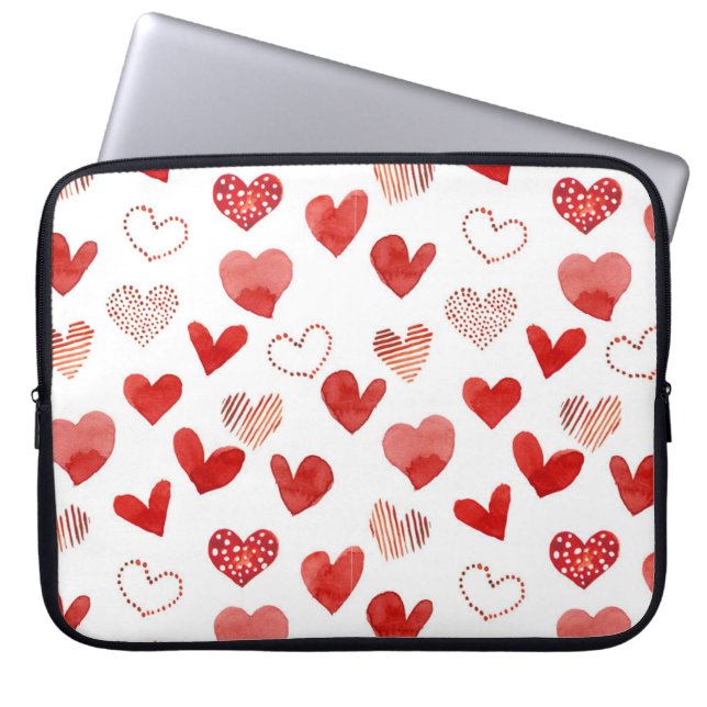 Röda kärlek hjärtan, vattenfärgen mönster. laptop fodral (Framsidan)