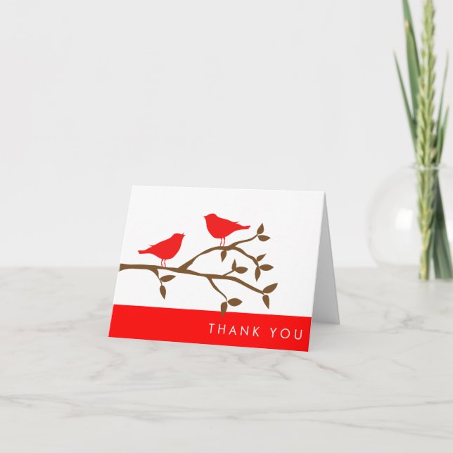 Röda Kärleksfåglar Tack Kort (Framsida)