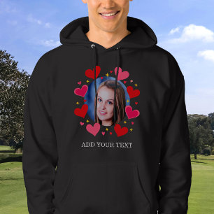 Röda Kärlekshjärta Anpassad Foto Text Personligad Hoodie