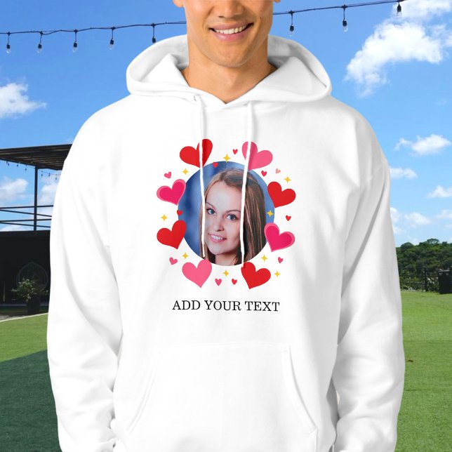 Röda Kärlekshjärta Anpassad Foto Text Personligad Hoodie (Skapare uppladdad)