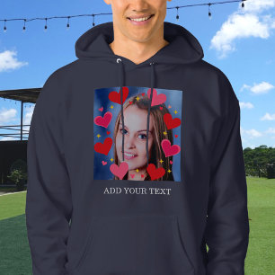 Röda kärlekshjärtan Anpassad foto text Personlig Hoodie