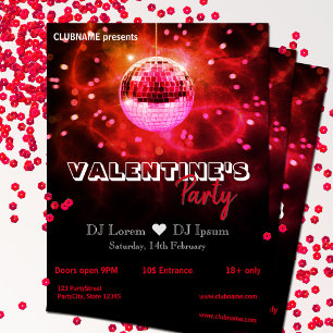 Röda kärleksvalentinsdag Disco boll fest flyer