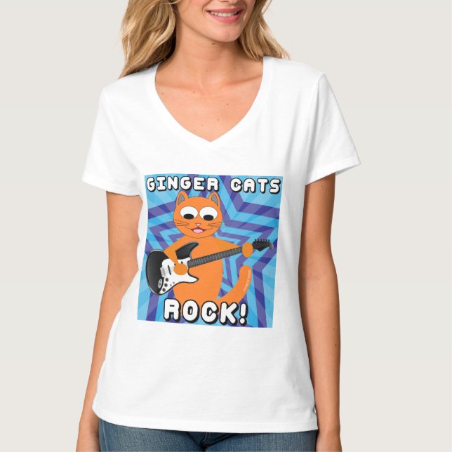 Röda Katter Är Bäst! Gitarr Katt T Shirt (Framsida)