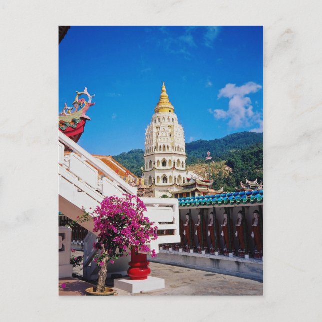 Röda Kek Lok Si-templet, Penang, Malaysia blommor Vykort (Framsida)