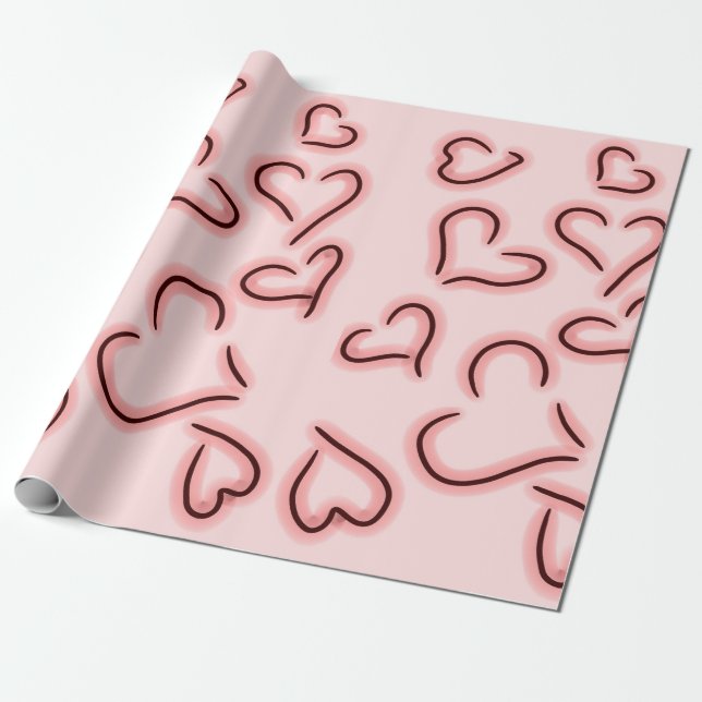 Röda kephearter presentpapper (Utrullad)