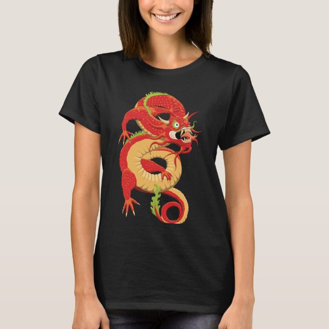 Röda kinesiska draken t shirt (Framsida)
