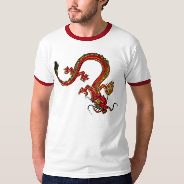 Röda kinesiska draken t shirt (Framsida)