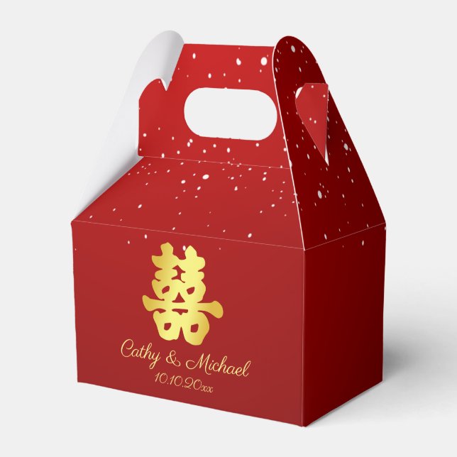 Röda kinesiska vigsel snöflinga dubbel glädje presentaskar (Framsidan Sidan)