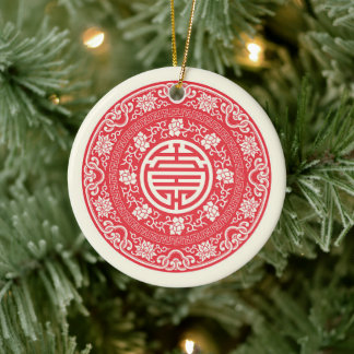 Röda kinesiska WuFu tur symbol Julgransprydnad Keramik