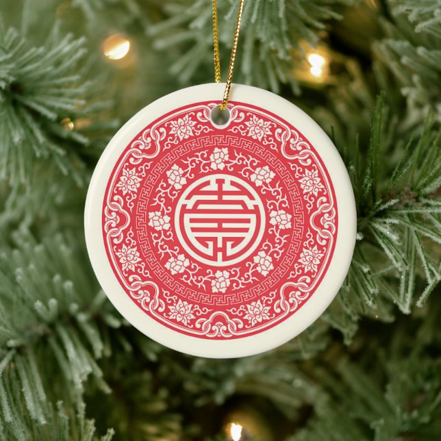Röda kinesiska WuFu tur symbol Julgransprydnad Keramik (Träd)