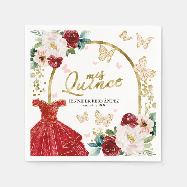 Röda klänning fjäril Quinceanera servetter (Framsidan)