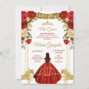 Röda klänningar (mexikanska blommor) Quinceañera Inbjudningar