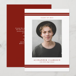 Röda Klassiska Randiga Moderna Foto Examen Meddelande