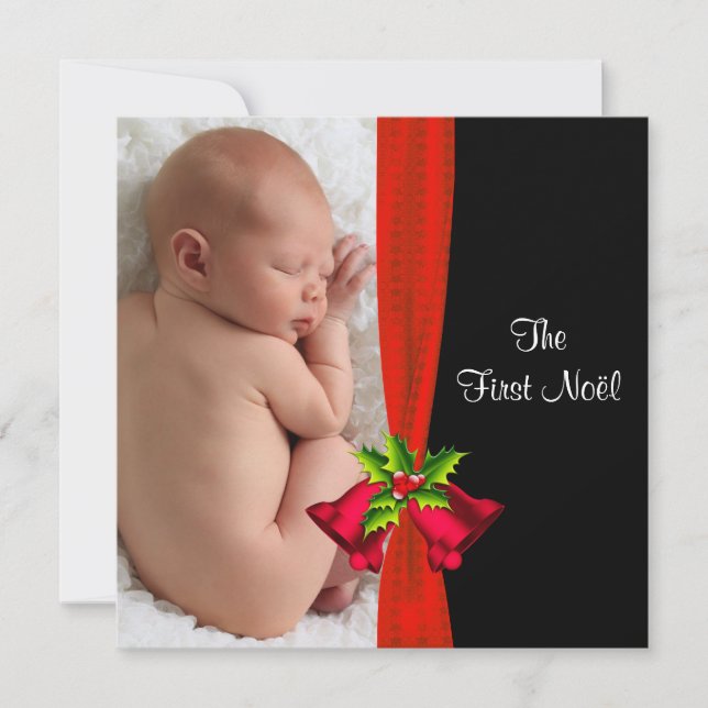Röda klockor baby:s första jul fotokort julkort (Framsida)