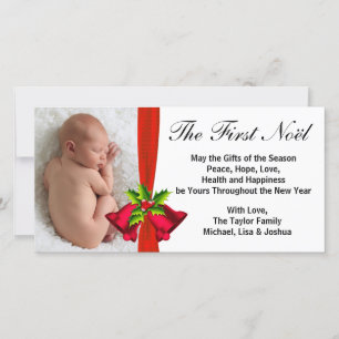 Röda klockor baby:s första jul fotokort julkort