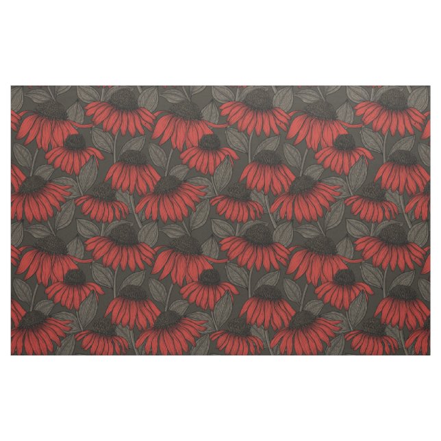 Röda konefloger på bruna tyg (Fat Quarter)