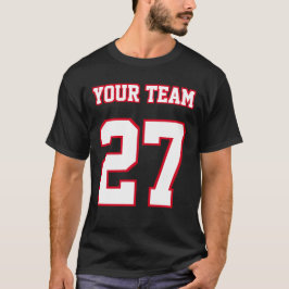 Röda konturer för sportteamet Namn Number White T Shirt