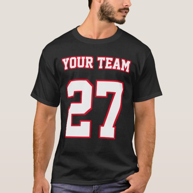Röda konturer för sportteamet Namn Number White T Shirt (Framsida)