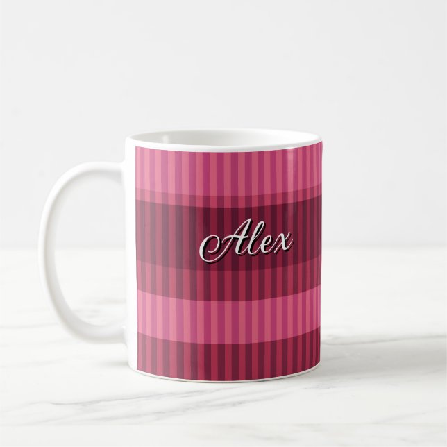 Röda korallnyanser randigt vertikalt mönster kaffemugg (Vänster)