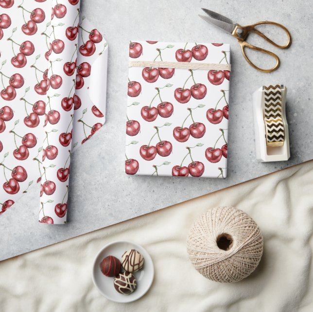Röda Körsbär Frukt Födelsedag Presentpapper (Hantverk)