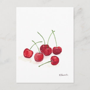Röda körsbär frukt, vattenfärgat fodie food vegan vykort