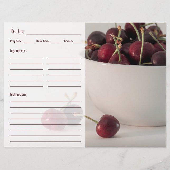 Röda körsbär frukter mat foto med recept mall (Framsida)