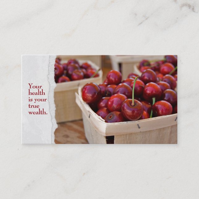 röda körsbär i produktlåda visitkort (Framsida)