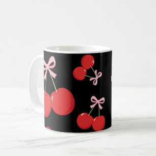 Röda körsbär med rosa rosett Coquette Cottage Chic Kaffemugg