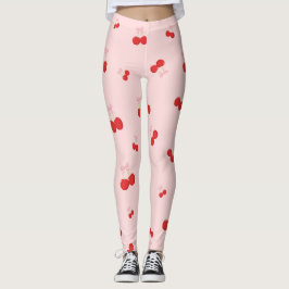 Röda körsbär med rosa rosett Coquette Cottage Chic Leggings
