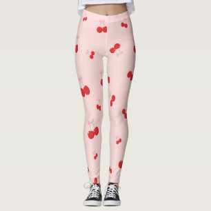 Röda körsbär med rosa rosett Coquette Cottage Chic Leggings