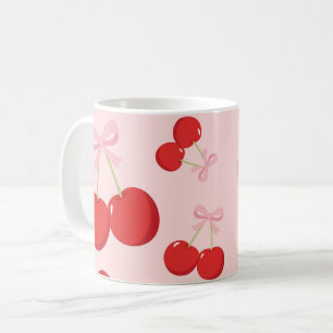Röda körsbär med rosa slinga Coquette Cottage Chic Kaffemugg